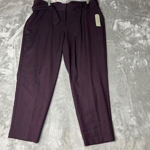 Nine Eight New York Aubergine High Rise Belted Paperbag‎ Waist Trousers Size 18